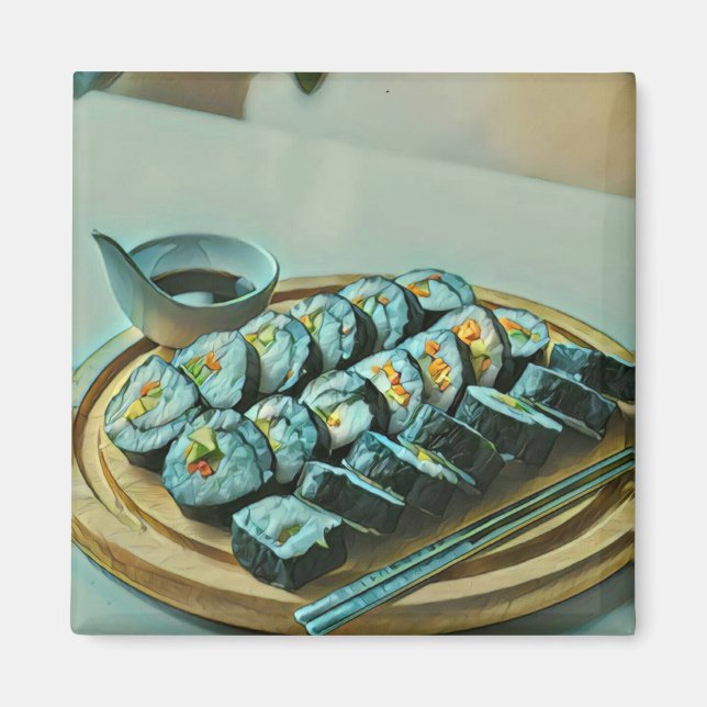 Imán Pintura de sushi vintage (Frente)