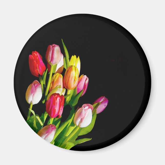Imán Pintura de tulipán - Arte de flores original (Frente)
