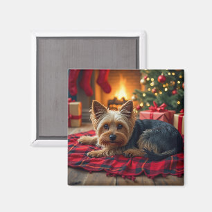 Imán Pintura de una acogedora noche de Navidad con un Y