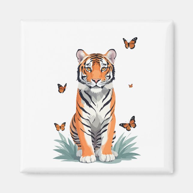 Imán Pintura de vectores de tigres, reproducción de ani (Frente)