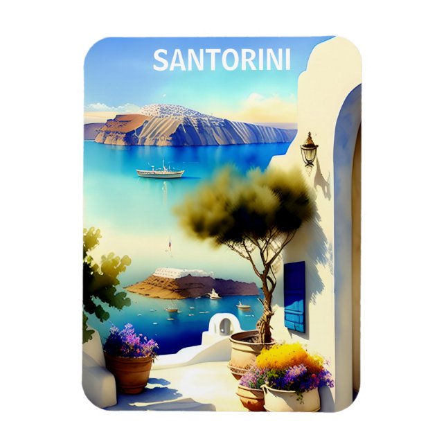 Imán Pintura de viaje de Santorini Grecia (Vertical)