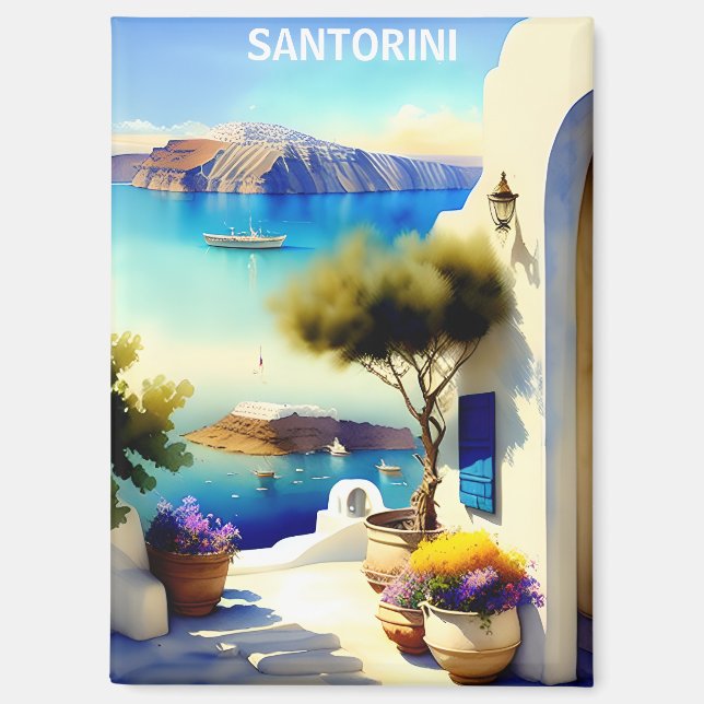 Imán Pintura de viaje de Santorini Grecia (Anverso)