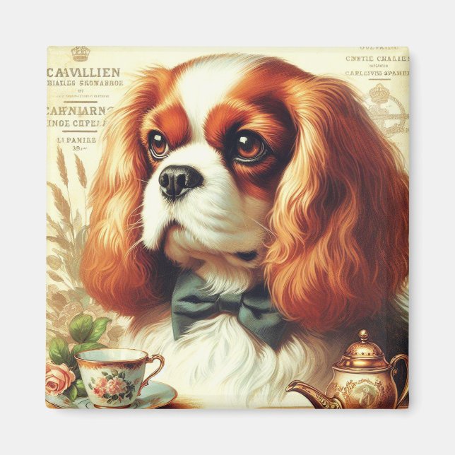 Imán Pintura de Vintage Cavalier King Charles Spaniel (Frente)