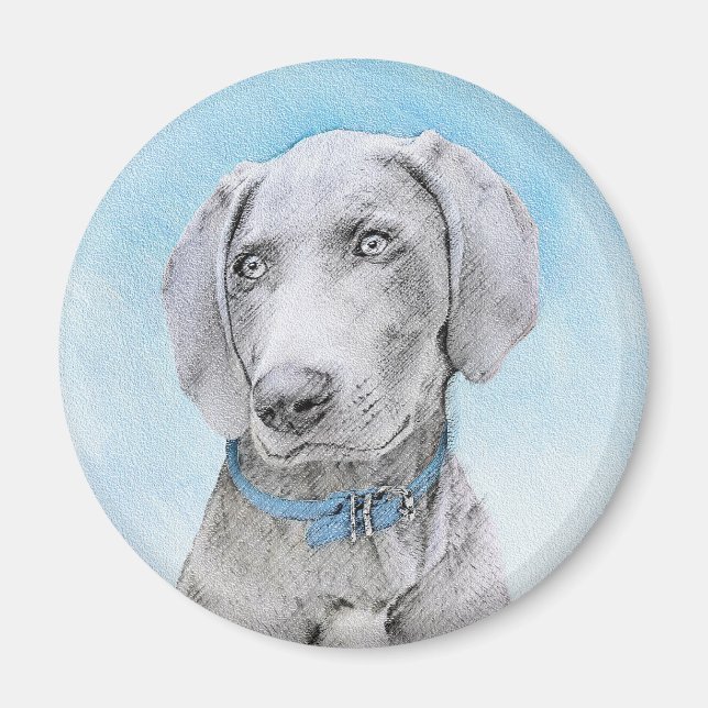 Imán Pintura de Weimaraner - Arte de Perro Original. (Frente)