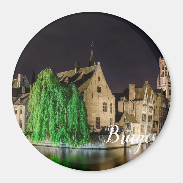 Imán Pintura del casco antiguo de Brujas y de la torre  (Frente)