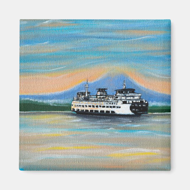 Imán Pintura del ferry al amanecer (Frente)