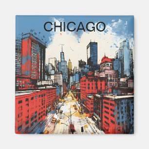 Imán Pintura del horizonte de Chicago – Arte urbano de