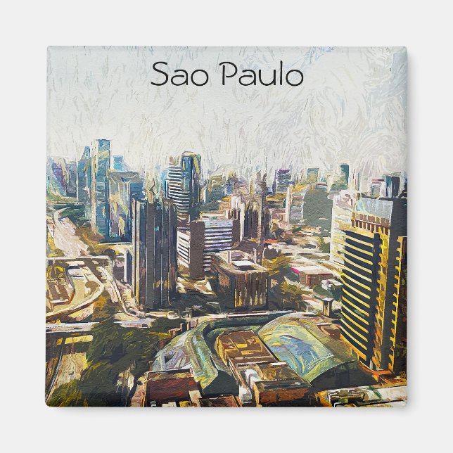 Imán Pintura del paisaje urbano de Brasil en Sao Paulo (Frente)