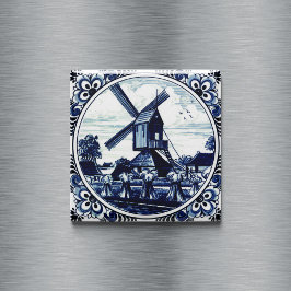 Imán Pintura Delft Blue Windmill y Haystacks