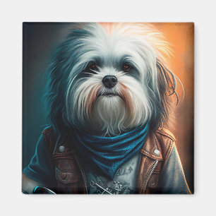 Imán Pintura digital de un perro Havanés en bicicleta