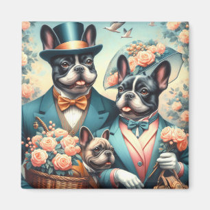 Imán Pintura divertida de Bulldog francés vintage
