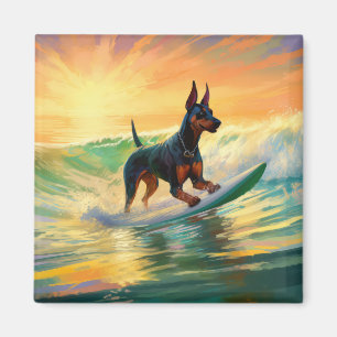 Imán Pintura Doberman Beach Surfing