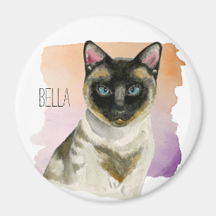 Imán Pintura elegante de la acuarela del gato siamés