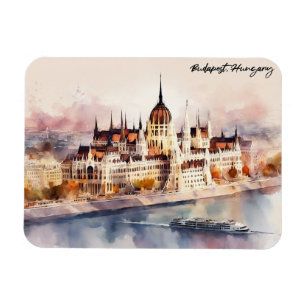 Imán Pintura en acuarela de Budapest Hungría Vista pano