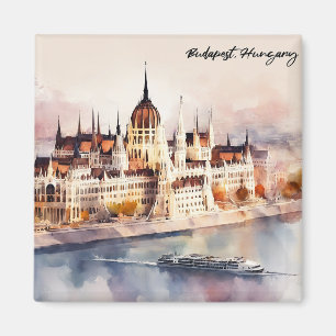 Imán Pintura en acuarela de Budapest Hungría Vista pano