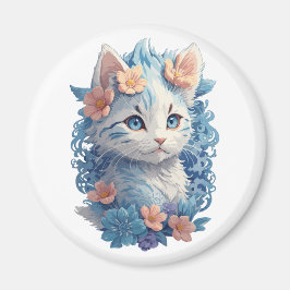 Imán Pintura en acuarela de gato adorable con salpicadu