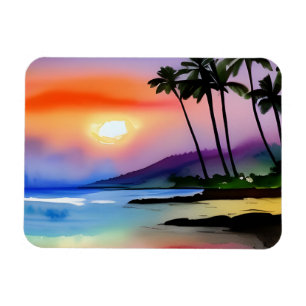 Imán Pintura en Acuarela de Playa Tropical