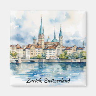 Imán Pintura en acuarela de Zúrich Suiza