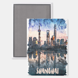 Imán Pintura en acuarela del horizonte de Shanghai, Chi