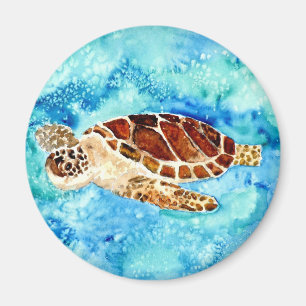 Imán pintura marina de la acuarela del sealife de la