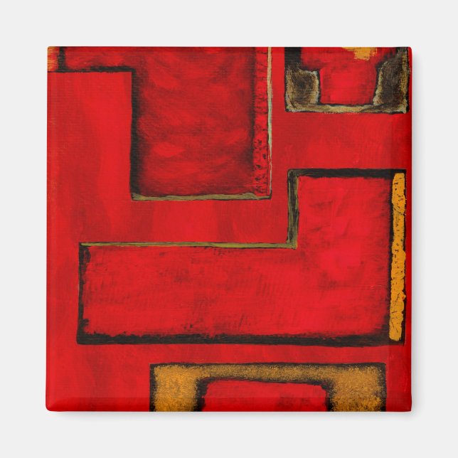Imán Pintura negra roja de arte geométrico abstracta de (Frente)