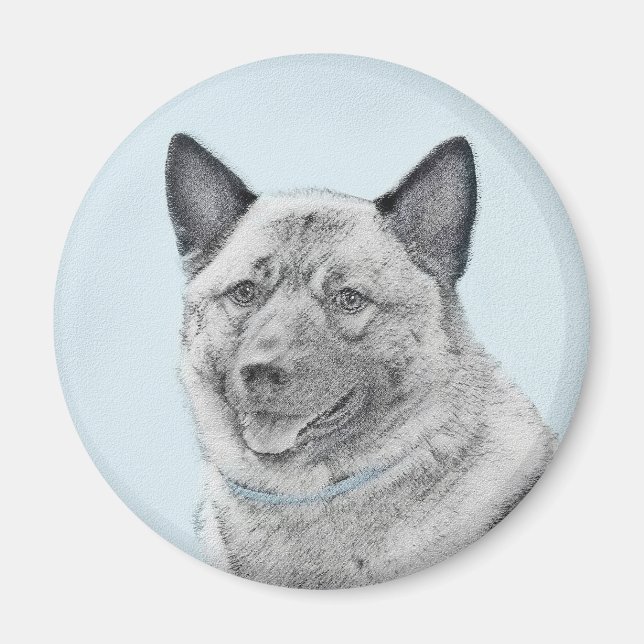 Imán Pintura noruega de elkhound - Arte original de per (Frente)