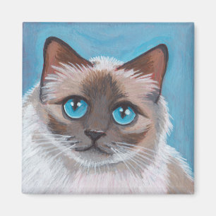 Imán Pintura observada azul del retrato del gato de