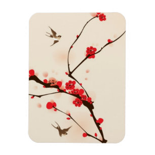 Imán Pintura oriental del estilo, flor del ciruelo en