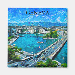 Imán Pintura panorámica de Ginebra Suiza
