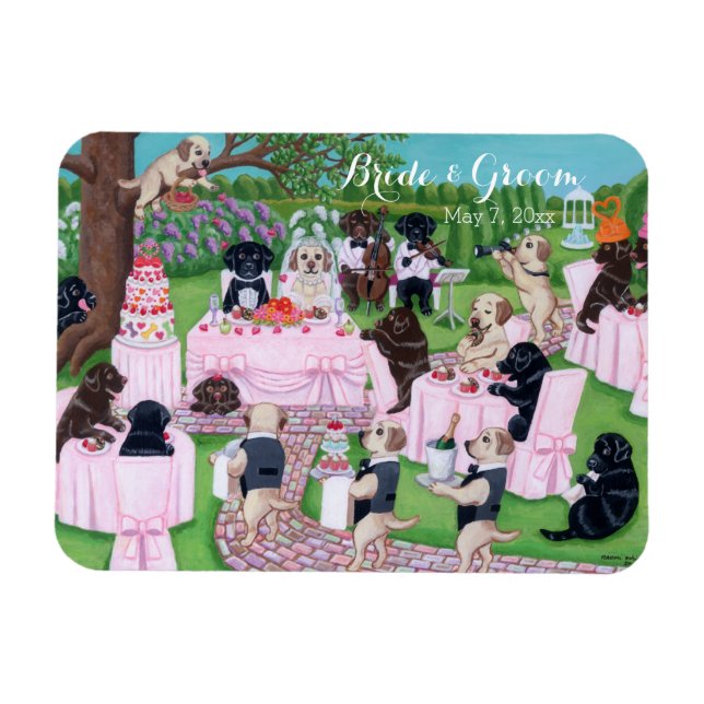 Imán Pintura personalizada de Bodas de Labrador (Horizontal)