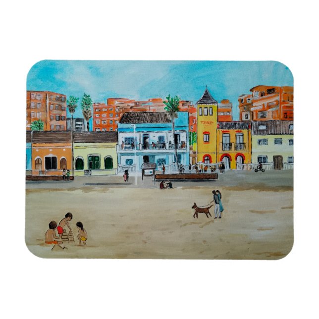 Imán Pintura Playa de la Malvarrosa de Alfred Fox (Horizontal)