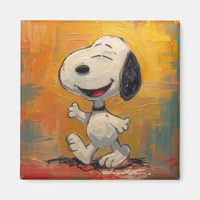 Imán Pintura Pop Art de Perro Beagle Alegre (Frente)
