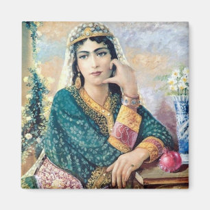 Imán Pintura popular de mujer iraní en detalle