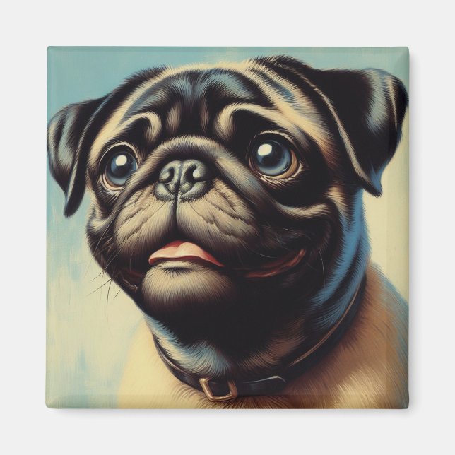 Imán Pintura retro de pug (Frente)