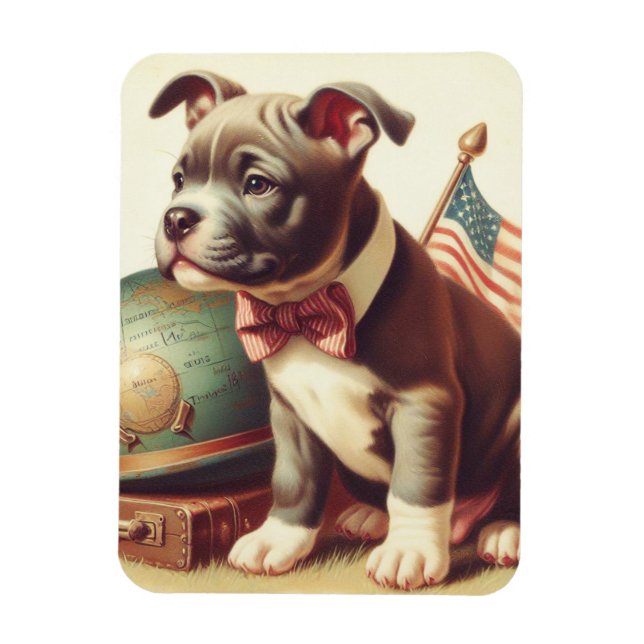 Imán Pintura retro-estadounidense de Toro Terrier (Vertical)