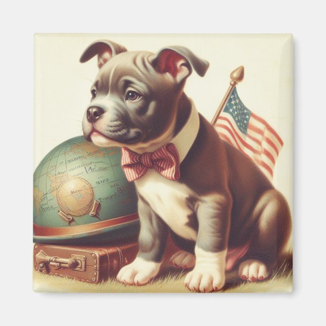 Imán Pintura retro-estadounidense de Toro Terrier (Frente)