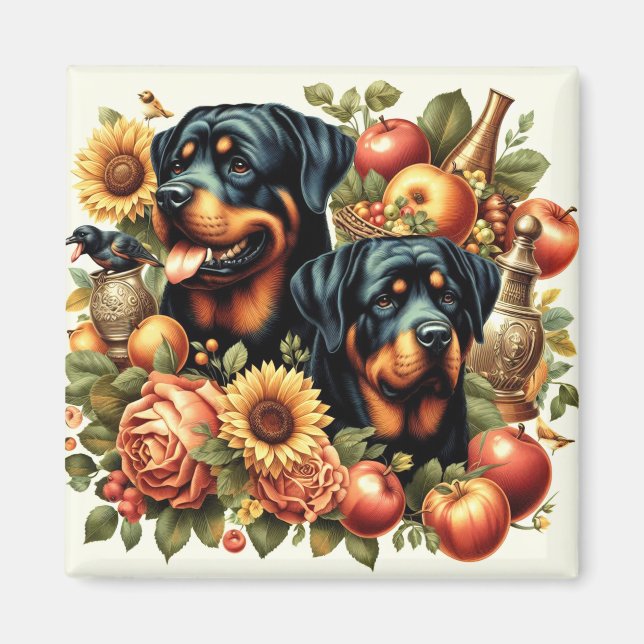 Imán Pintura Retro Rottweiler (Frente)