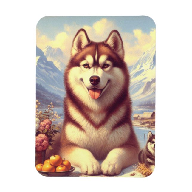 Imán Pintura retro siberiana Husky (Vertical)