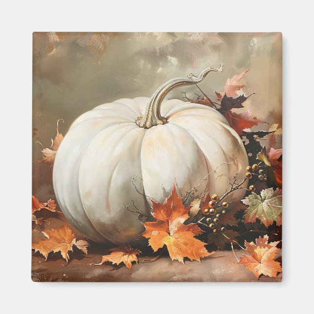 Imán Pintura rústica de calabaza blanca (Frente)