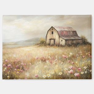 Imán Pintura rústica de campo de flores silvestres en e