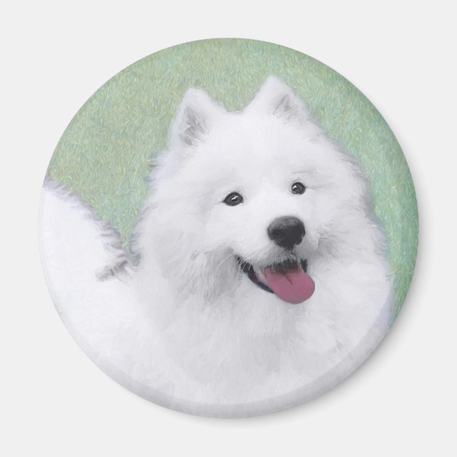 Imán Pintura Samoyed - Arte Perro Original Cuto (Frente)