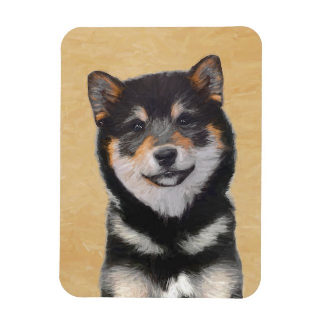 Imán Pintura Shiba Inu (Negro y Tan) - Arte de perro (Vertical)