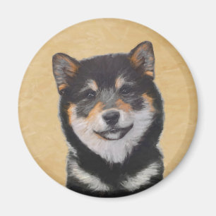 Imán Pintura Shiba Inu (Negro y Tan) - Arte de perro