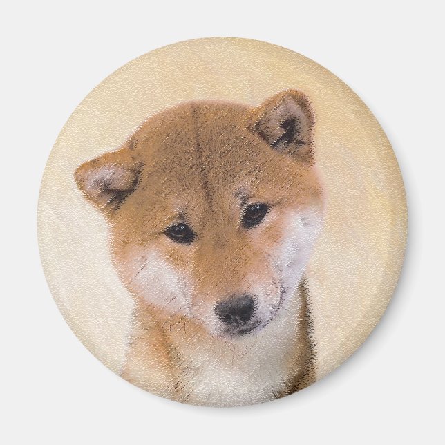 Imán Pintura Shiba Inu (roja) - Arte Perro Original (Frente)