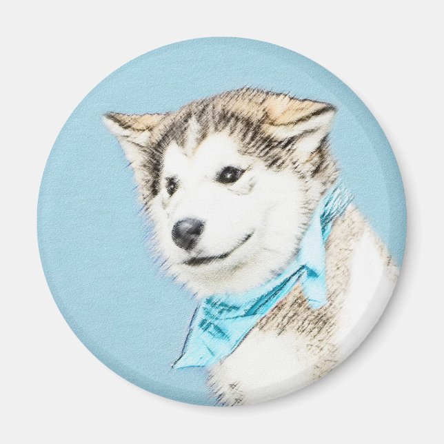 Imán Pintura siberiana Husky de pipa - Arte original de (Frente)