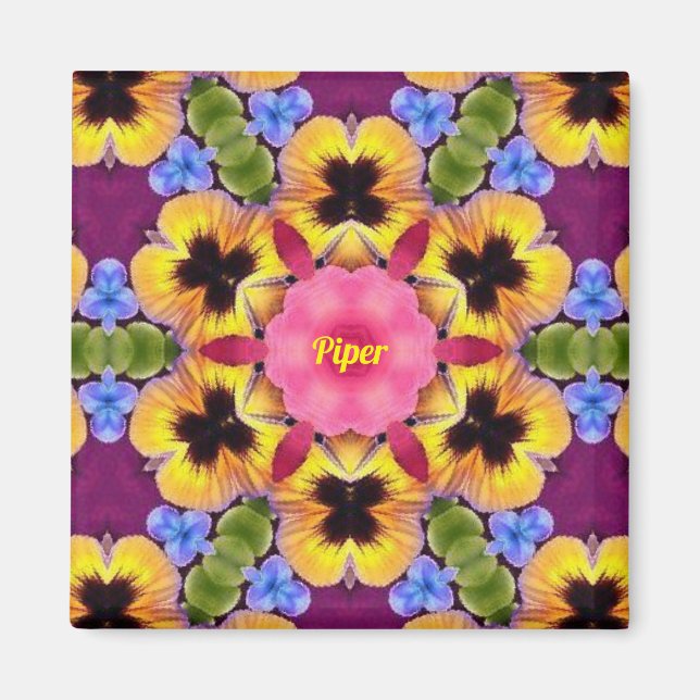 Imán PIPER ~ Pansia abstracta ~ amarillo morado rosado  (Frente)