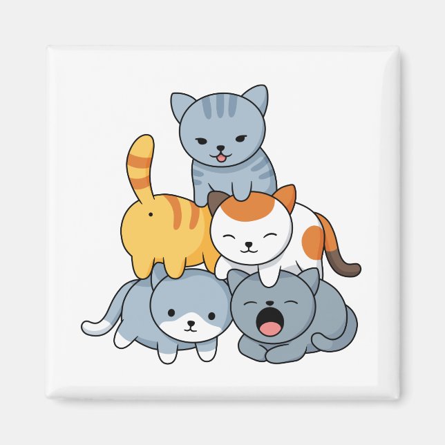 Imán Pirámide de Gatos - Grupo de Gatos (Frente)