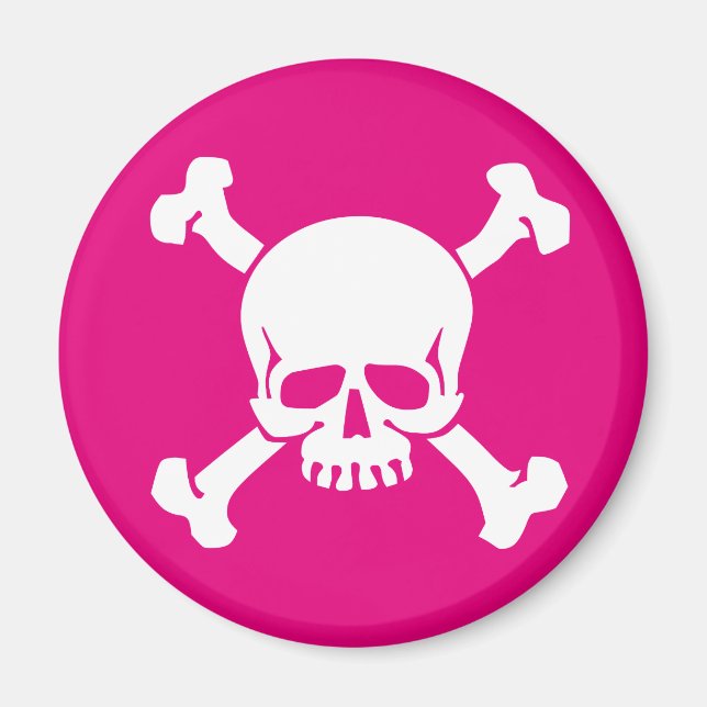 Imán Pirata rosa, cruz y huesos (Frente)