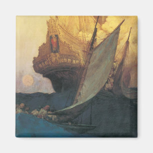 Imán Pirata vintage, ataque a un galeón de Howard Pyle