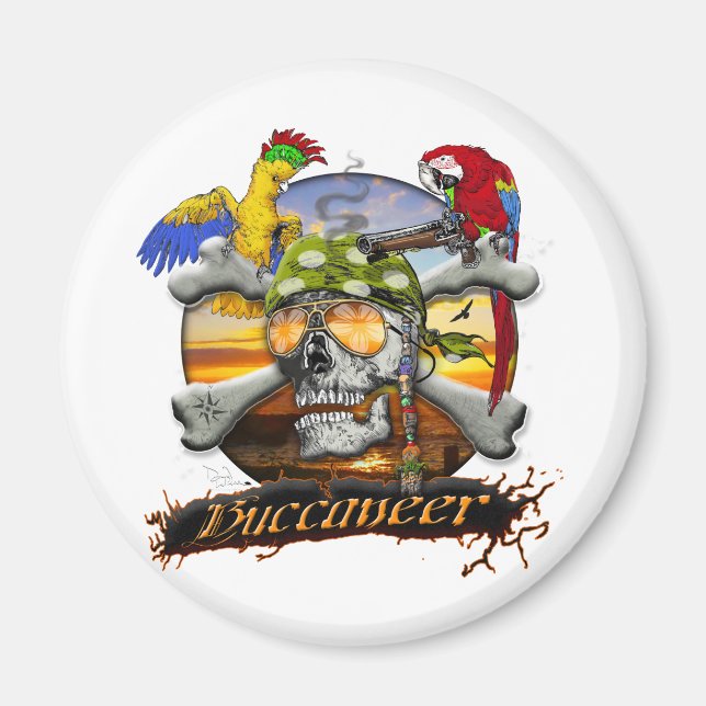 Imán Pirate Parrots Skull y Cross Bones (Frente)